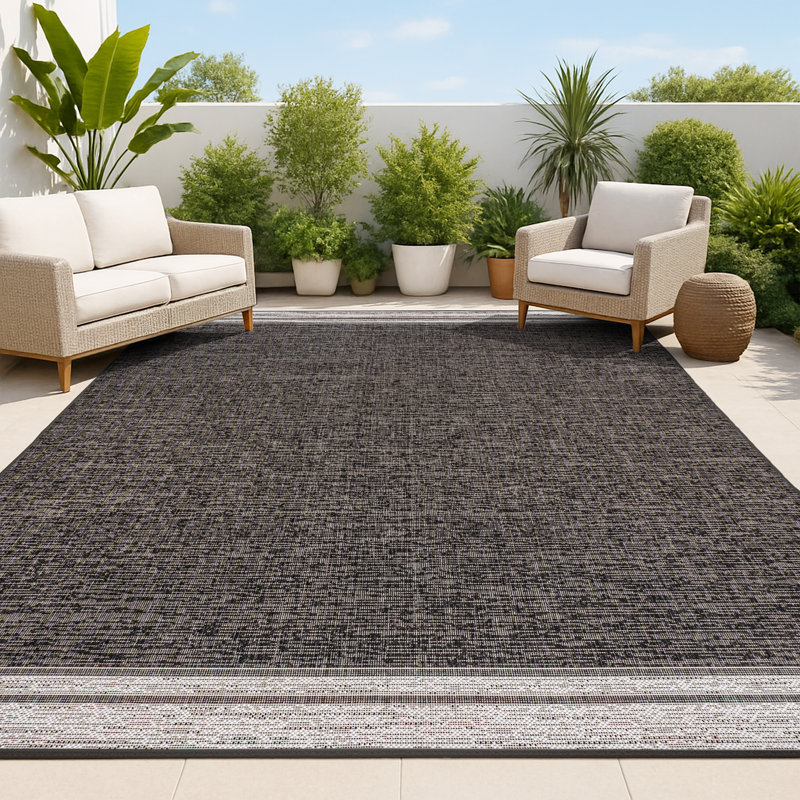 Tapis intérieur / extérieur noir / crème Alda, Rectangle 4pi x 6 pi