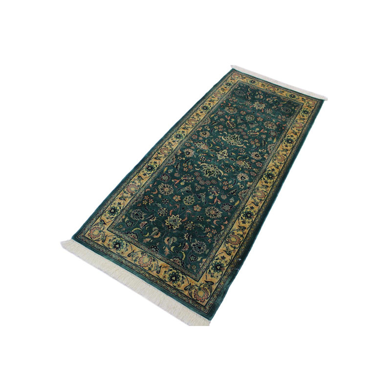 Tapis de couloir ivoire / vert en laine noué à la main 2 pi 7 po x 6 pi 1 po Roca Oriental