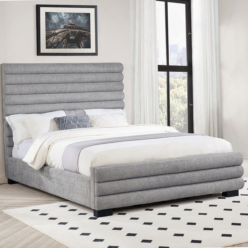 Grand lit tapissier gris
