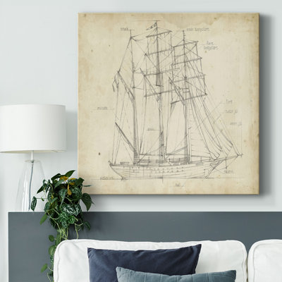 Sailboat Blueprint I-Gallery Wrapped Canvas