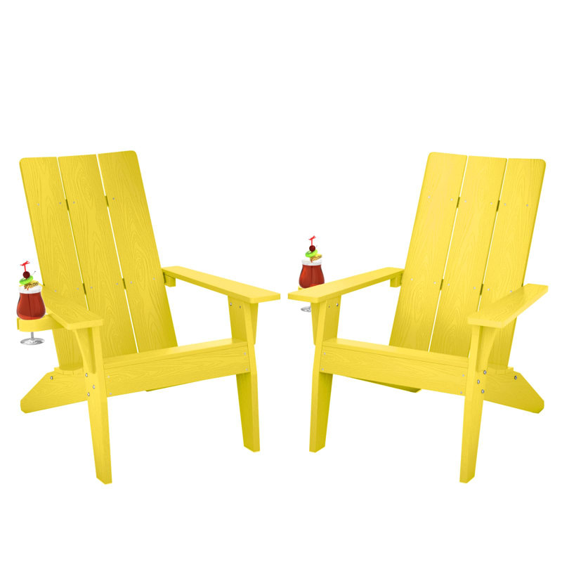 Modern All Weather Outdoor HIPS Plastic/Resin Adirondack Chair Fire Pit Chairs Oversized Patio Chair With Cup Holder(Two SETS)