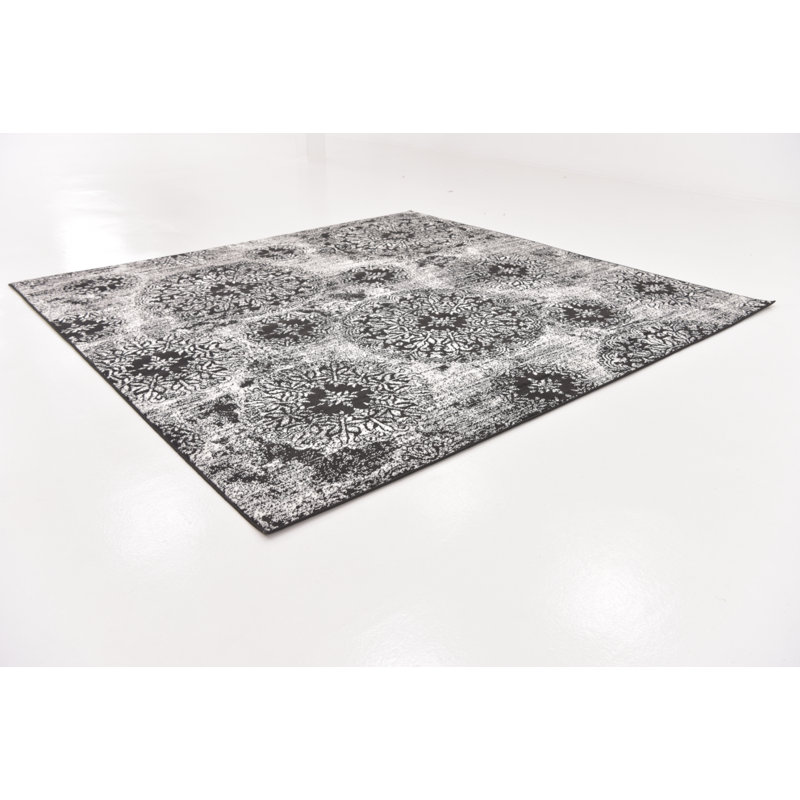 Brandt Floral Area Rug, Rectangle 3'3" x 5'3", Black/White