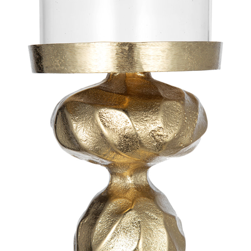 Gold and White Glass Diamond Stem Hurricane Lamp
