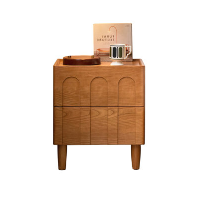 Cherry Wood Color Solid Wood + 2 drawers Nightstand