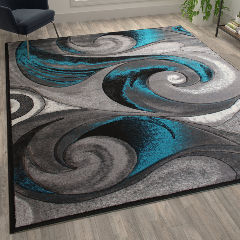 Tapis intérieur en oléfine à motif de vagues de la collection Tellus, Rectangle 8 pi x 10 pi
