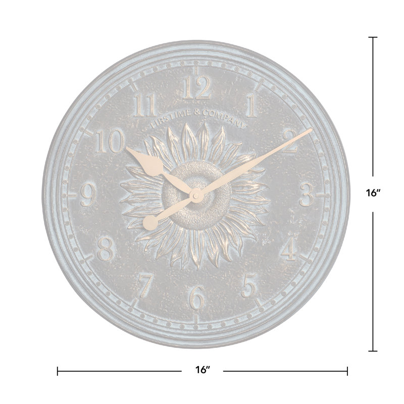16" Bronze Verdigris Sunflower Outdoor Wall Clock and Thermometer Set