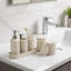 Ensemble d'accessoires de salle de bain 6 pièces, ensemble de meuble-lavabo beige avec distributeur de savon, porte-brosse à dents, plateau, gobelet et pots d'apothicaire