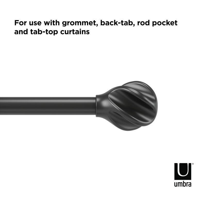 Matte Black Adjustable Steel Curtain Rod with Twirl Finial