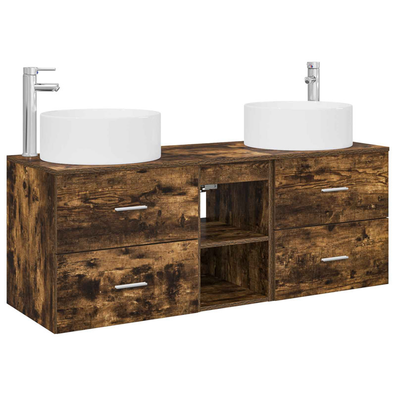 vidaXL Bathroom Furniture Set with Drawer 3 pcs Engineered Wood Vanities Home, Smoked Oak