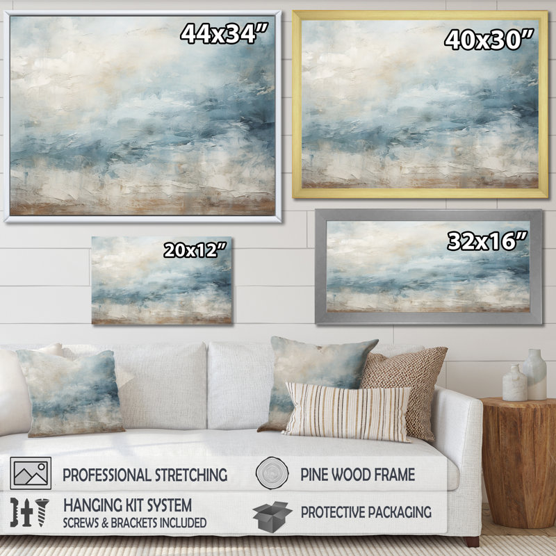 «Beige Blue Ocean Storm I», reproduction d'art sur toile, formes abstraites, H 30 po x l 40 po x P 1,5 po