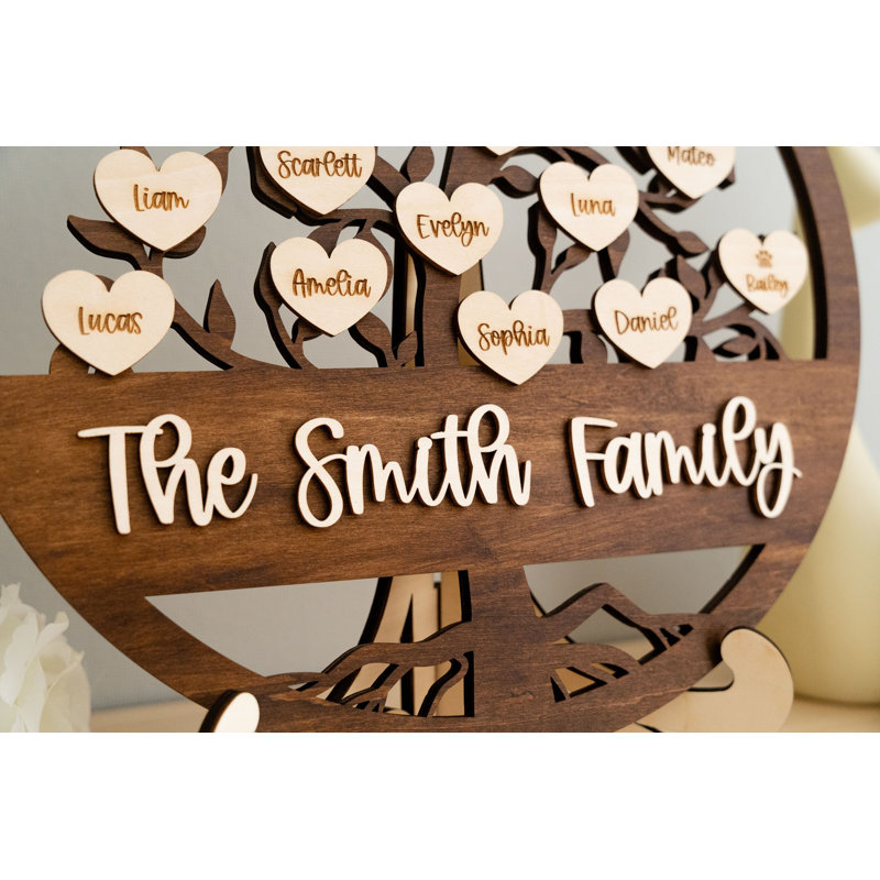 Décoration de salon personnalisée en forme d'arbre de famille arbre de petits-enfants cœur en bois