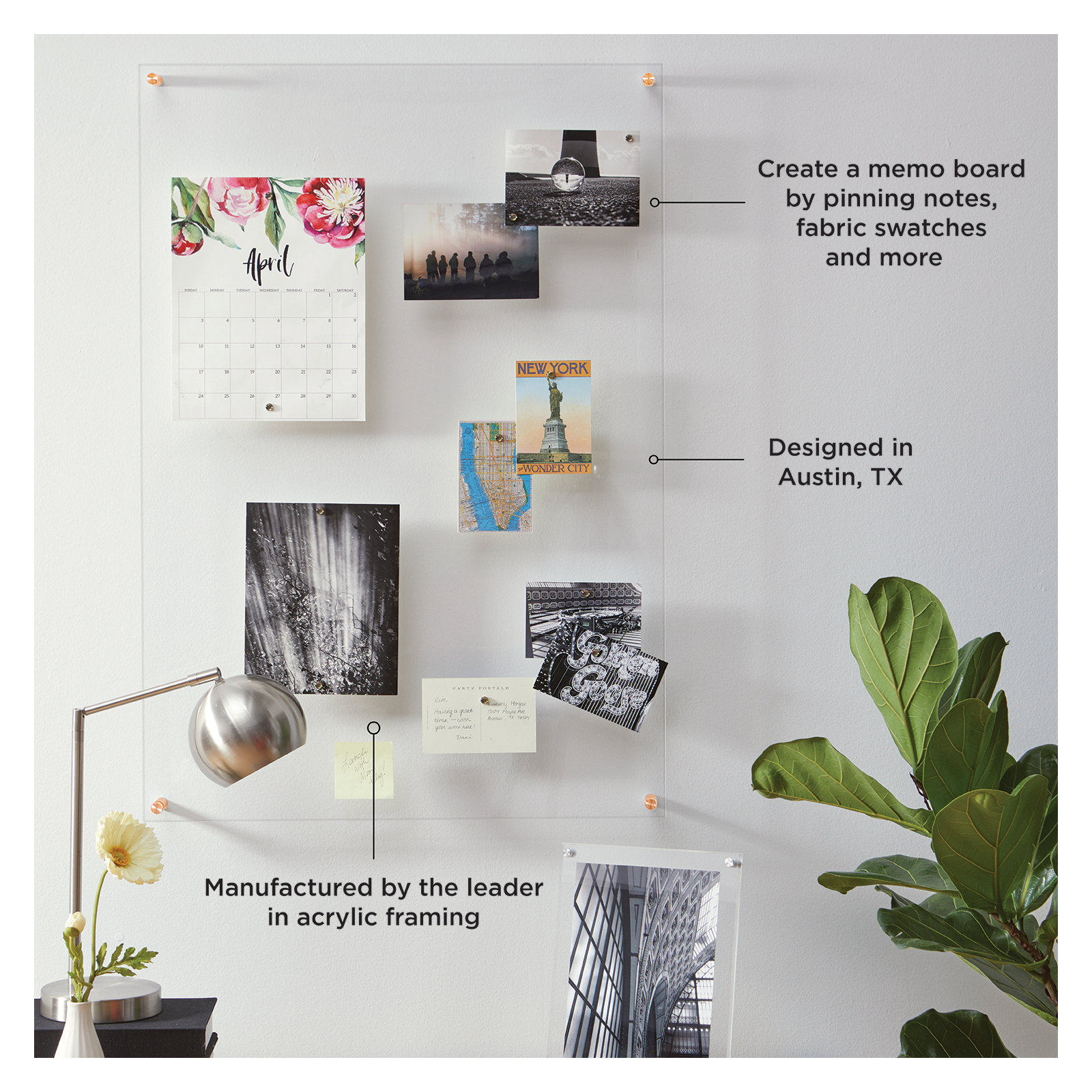 Easy Change Memo Board + Magnets, Gold, 19" x  23"