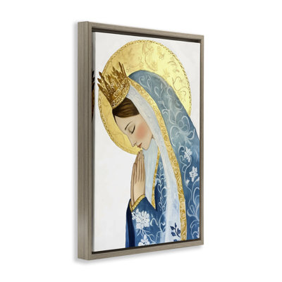 Mother Mary Religious Portrait Floating Frame, design by Petal Prints Design