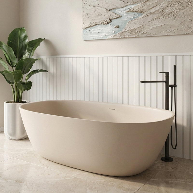 Baignoire autoportante 55 po. X 27 po. Bisque, L 55 po x l 27,56 po x H 22,05 po