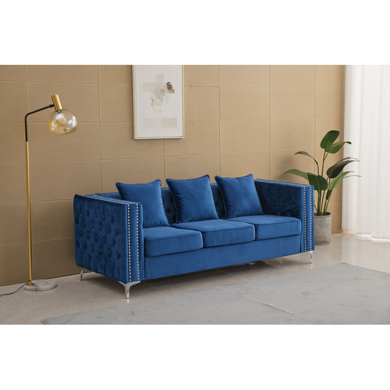 Habbe 84.6'' Velvet Sofa, Blue Velvet