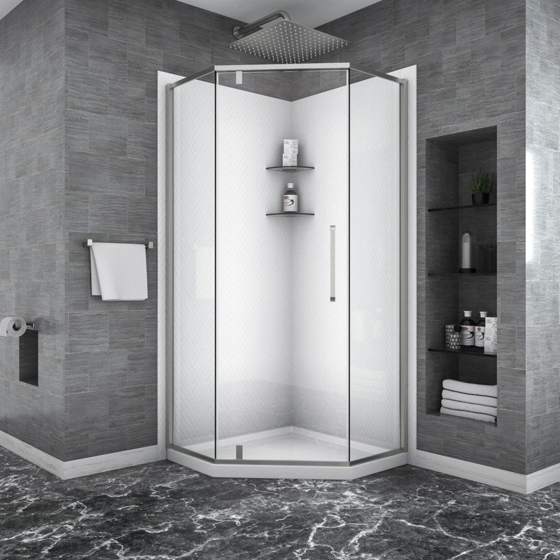 Semi-Frameless Neo-Angle Hinged Shower Enclosure, Brushed Nickel