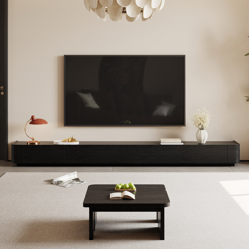 Modern TV Stand With Soft-Close Drawers No Assembly Wood TV Console Modern Freestanding Entertainment Center, Black