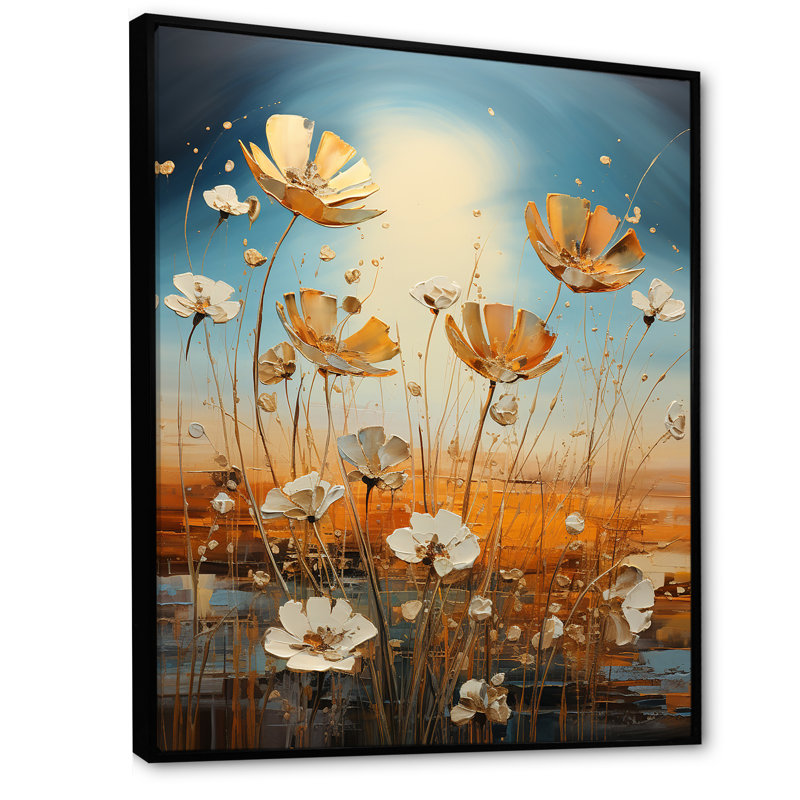 Serene Sunner Flowers Field I - impression, Cadre flottant noir, H 32 po x l 24 po x P 1 po