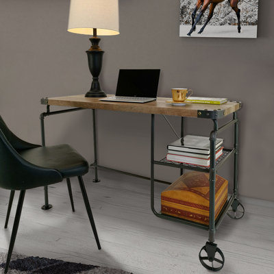 Bureau industriel antique à 2 tablettes