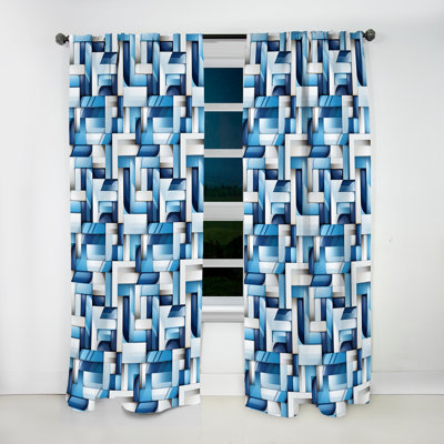 Blocs géométriques blancs et bleus Harmony II - Rideau moderne - Velours obscurcissant - 1 panneau