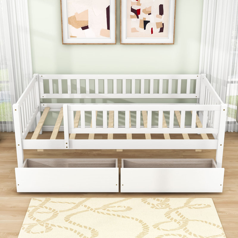 Leeroy Wood Daybed with Two Drawers, Twin, White