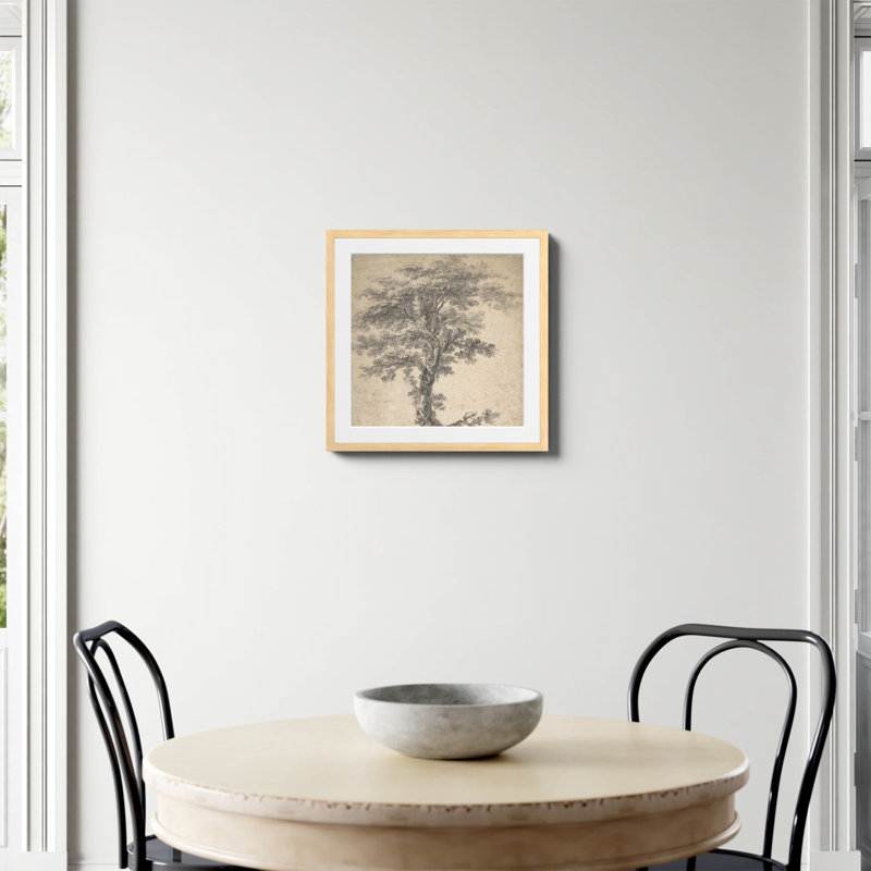 Étude d'un arbre imprimé par Jean Baptiste Pillement, Papier avec cadre photo en érable, Oui, H 20 po x l 20 po