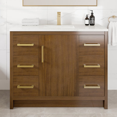 Ilsa 42"W X 18"D Bathroom Vanity With White Carrara Quartz Countertop And Undermount Porcelain Sink