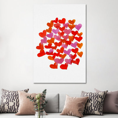 Watercolor Retro Hearts - reproduction d'art murale - toile tendue