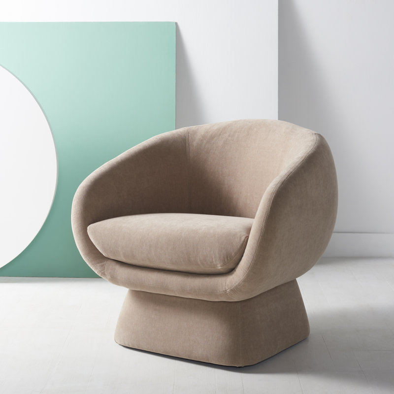 Fauteuil demi-tonneau en polyester 30,7 po Genata, Lin brun clair