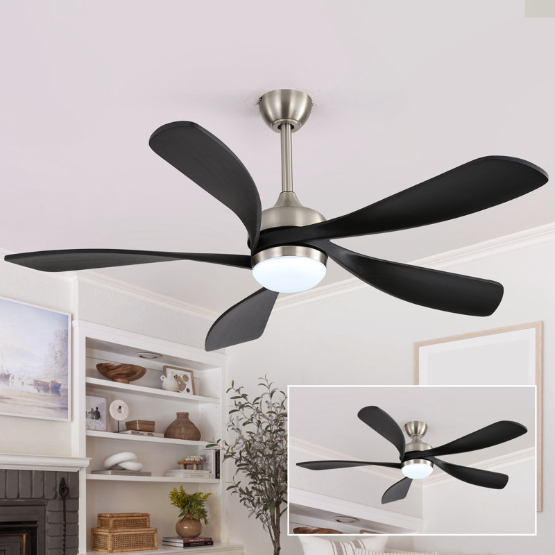  Ventilateur de plafond intelligent moderne de 52 po avec lumière, moteur à courant continu silencieux à 6 vitesses et télécommande à DEL 3 couleurs avec minuterie, noir