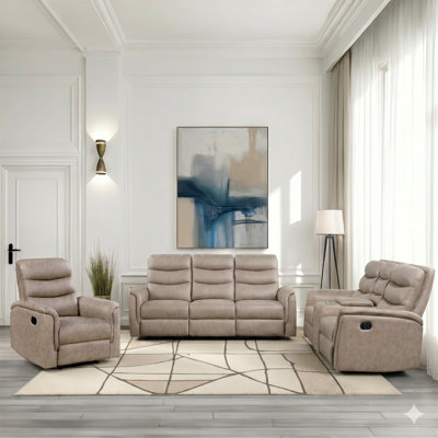 Ensemble de canapé de salon inclinable manuel en microfibre poli 3 pièces avec console centrale Ardyn