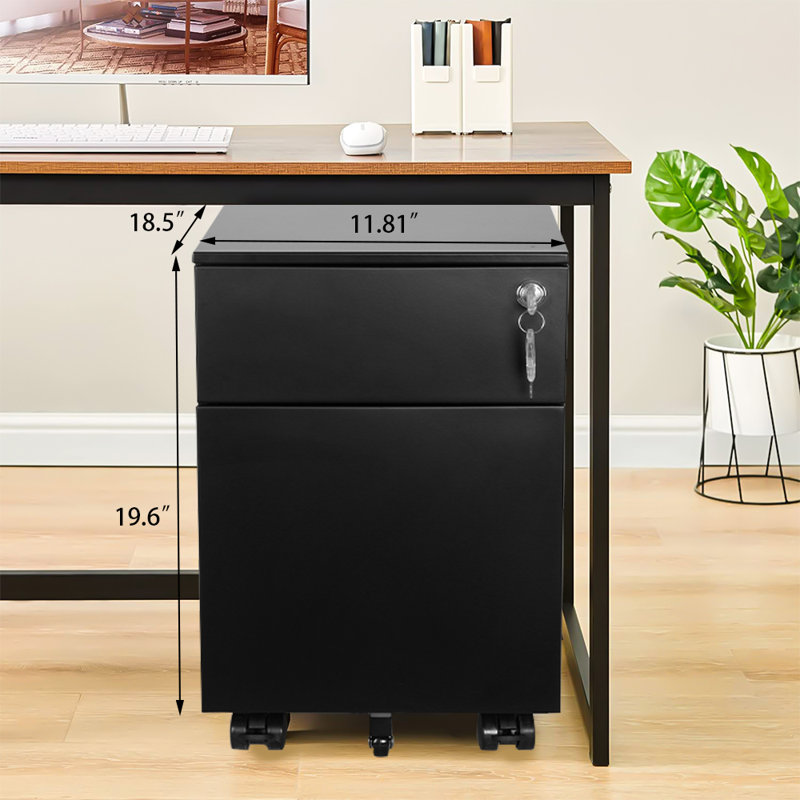 Houart 11.81'' Wide 1 -Drawer Mobile Steel File Cabinet, Black