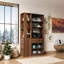 Armoire de rangement haute multifonctionnelle avec 5 tiroirs et portes en verre-597389863