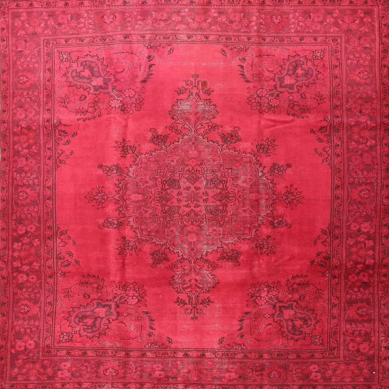 Tapis à motif oriental rose, Carré 5 pi
