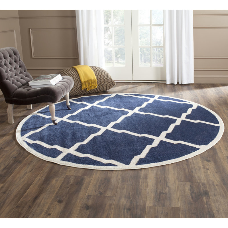 Ammundsen Geometric Navy/Beige Area Rug, Round 7'