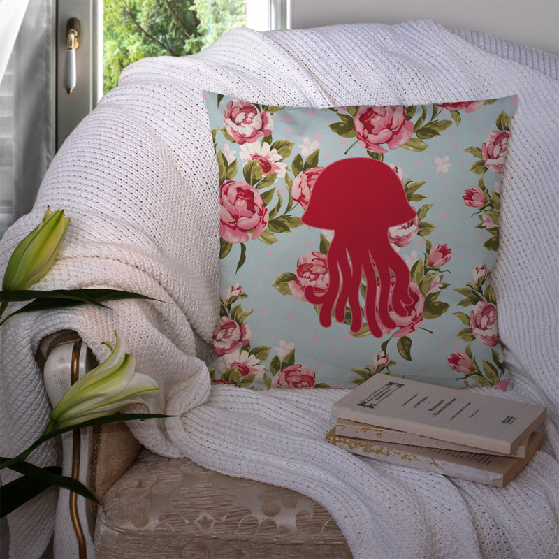 Coussin décoratif intérieur/extérieur bleu shabby élégance Jellyfish, H 14 po x l 14 po x P 4 po