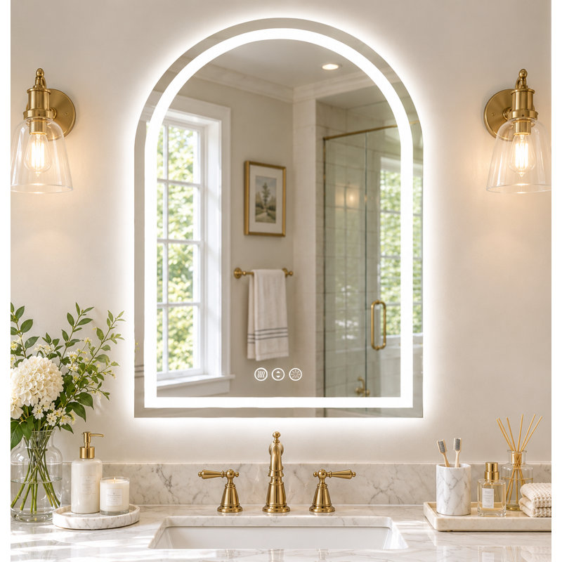 Miroir de salle de bain à DEL avec miroir de salle de bain en verre trempé, 32" x 24"