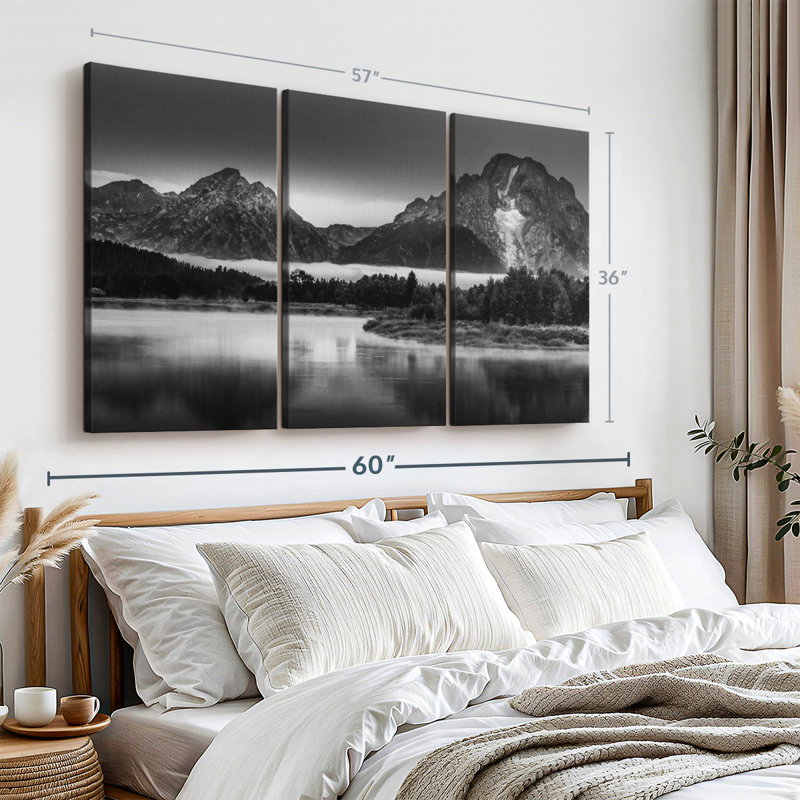 «Oxbow Bend BW», 3 pièces sur toile, H 36 po x l 57 po x P 1,25 po