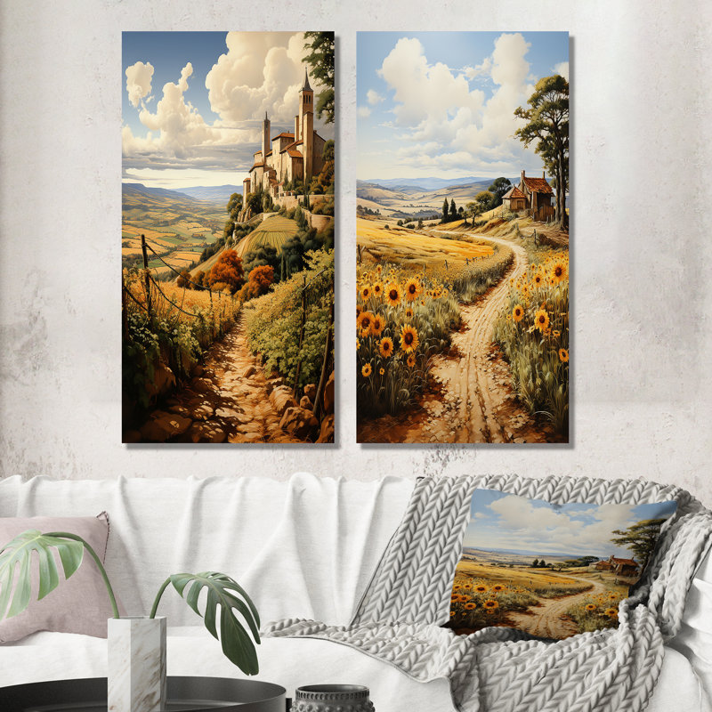 «Espagne Golden Fields Méditerranée», 2 pièces, H 24 po x l 20 po, Toile tendue