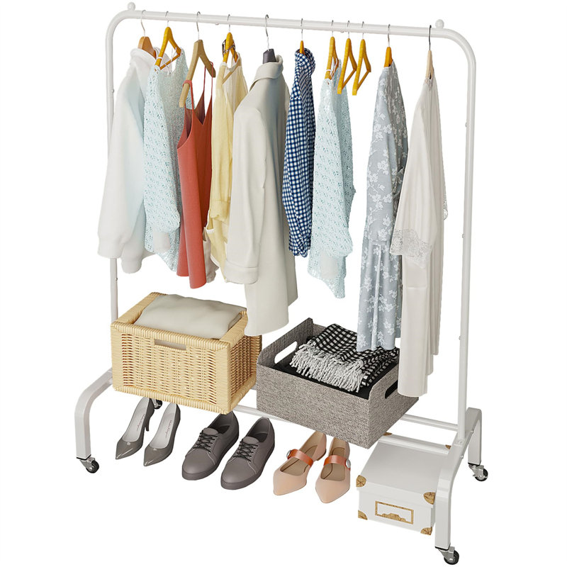 43.31'' Iron Rolling Clothing Rack, White