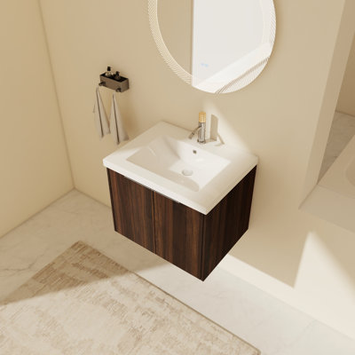 Ensemble de meuble-lavabo mural simple avec plateau en résine 23,63 po Guilherme