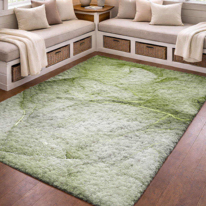 Tapis de qualité supérieure lavable à la machine à poils longs ADS508, Olive, 9 pi x 12 pi