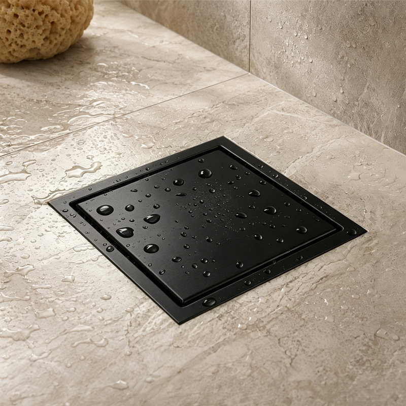 Drain de douche carré de 6 pouces, Noir mat