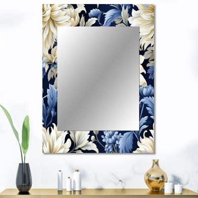 Gemini Astral Blue White Damask Radiance - miroir mural damassé, miroir décoratif bohémien et éclectique, impression sur métal