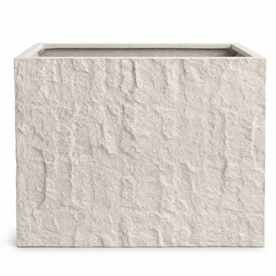 Rock Texture Rectangular Polystone Planter Box, White