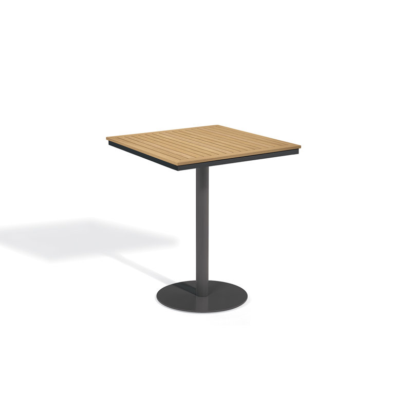 Table de bar Travira, L 38 po x l 38 po, Carbone / bois de teck naturel