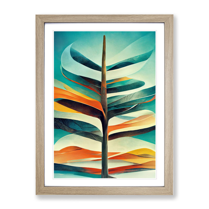 Tree Abstract Art No.3 - Wall Art, 48cm H x 36cm W, Oak Framed, White