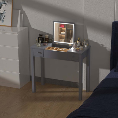 Sleek Vanity Table with LED Lights, Flip-Top Mirror and 2 Drawers, Jewelry Storage for Women Dressing