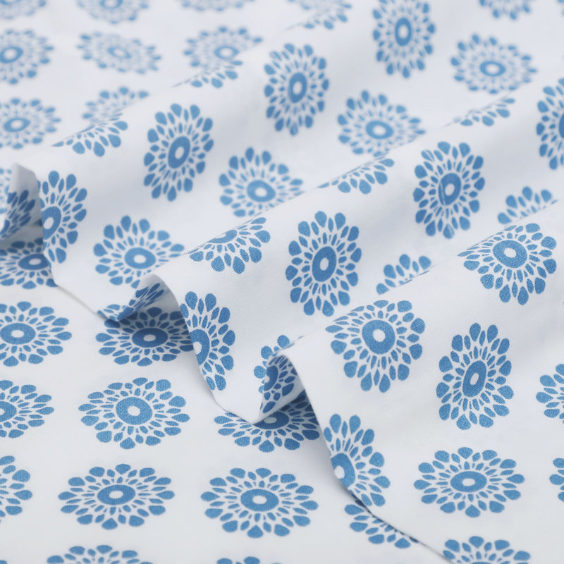 Sateen Geometric Sheet Set, Mandalas Aqua, Queen Sheet Set + Fitted Sheet + 2 Pillowcases