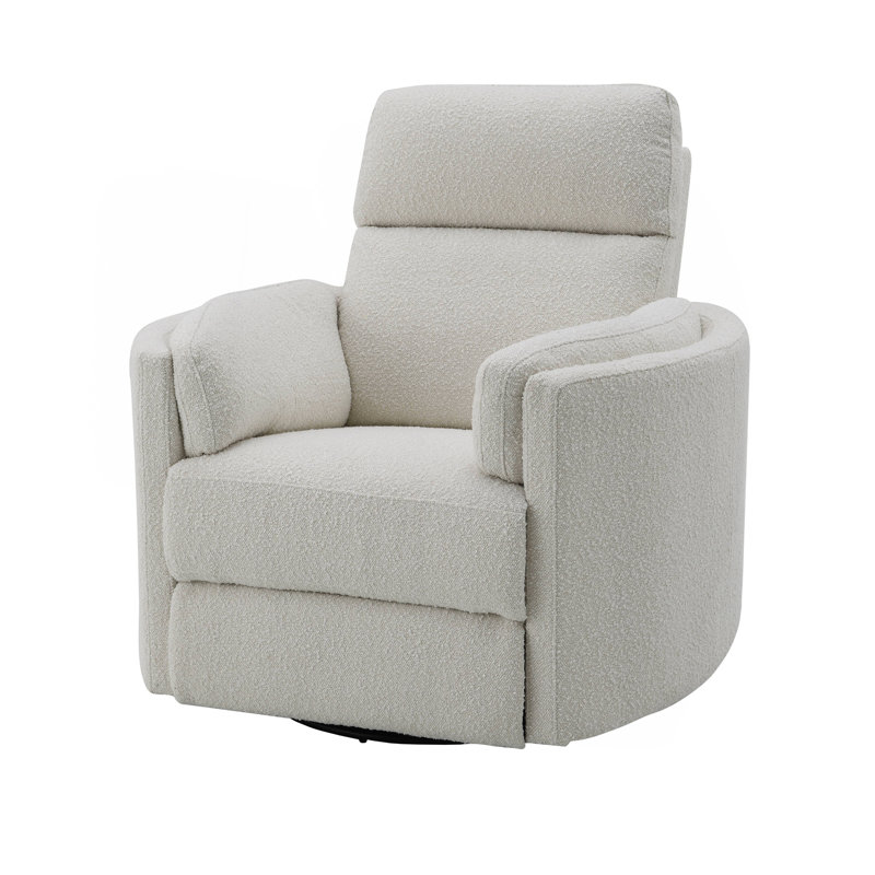 Sagen Beige Boucle Glider Recliner With Swivel, Beige Boucle